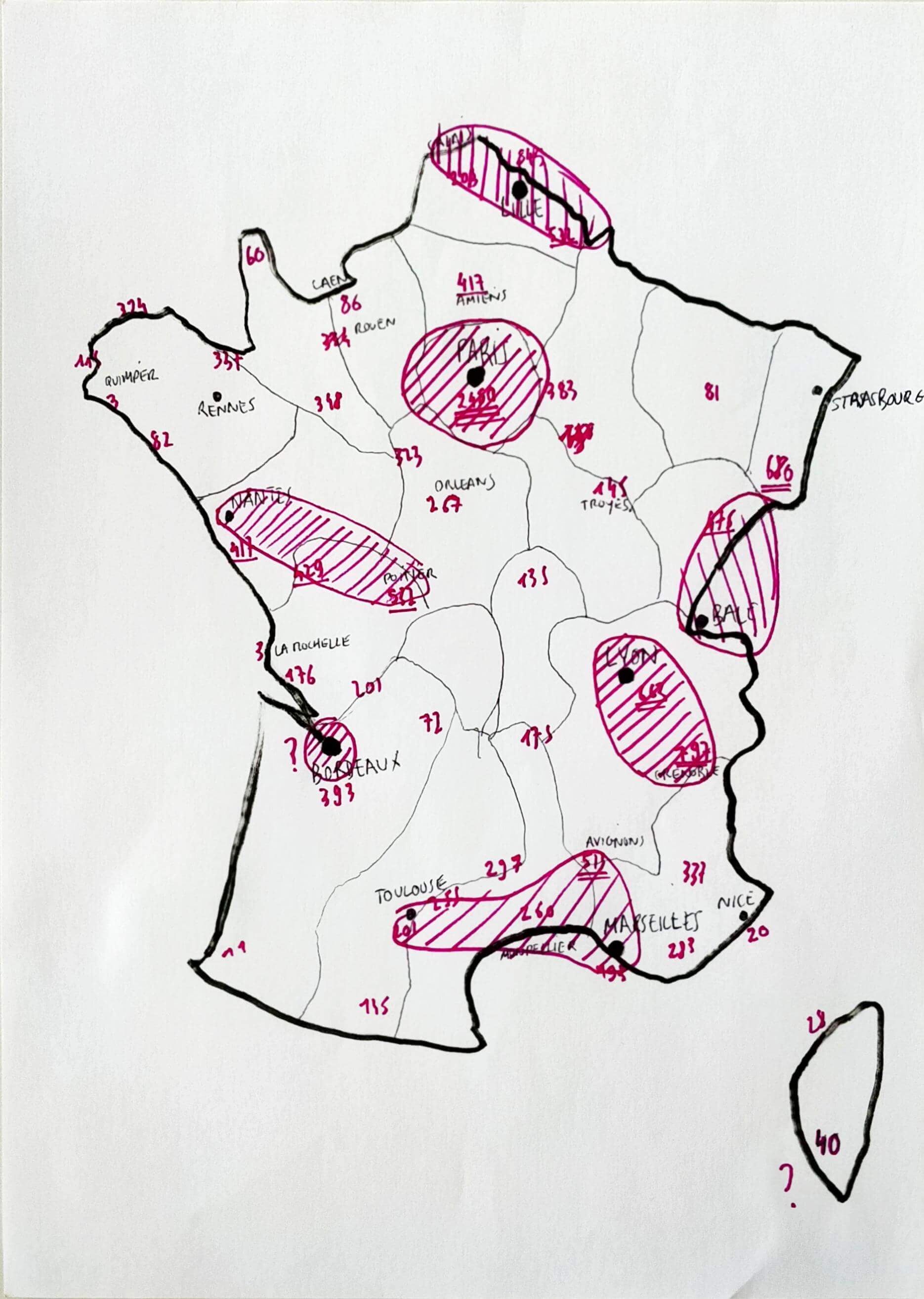 Map of France with electric chargers coverage